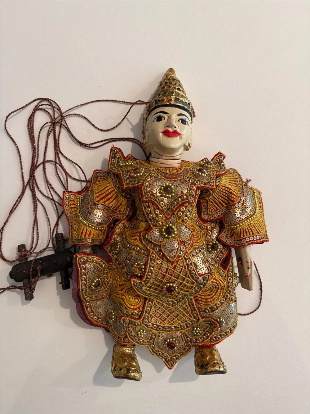 Vintage Handmade Thai Gold and Red Traditional Decorative Marionette or Puppet
